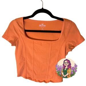 VTG Hollister Orange Square Neck Corset Seam Crop Top Size Medium Y2K Boheme